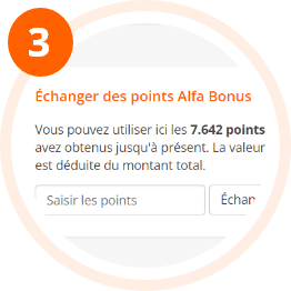 Image du champ dans lequel les points Alfa Bonus peuvent être échangés